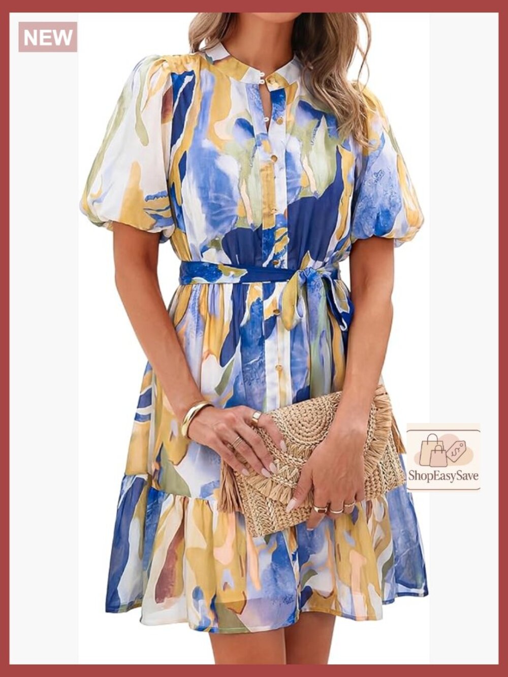 Floral Mini Dress V-Neck Button Down A-Line Tiered Ruffle Boho Summer
